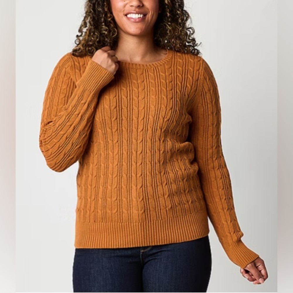 St. John's Bay Rust Crew Neck Long Sleeve Cable Knit Pullover Sweater! Size XL.